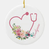 Décoration En Céramique Stéthoscope rose floral Infirmière infirmière soig (Dos)