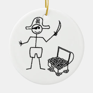 Décoration En Céramique Stickman Pirate Avec Poitrine Au Trésor