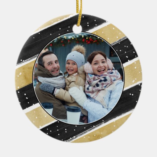 Décoration En Céramique Stripes Black & Gold Snowflake moderne (Devant)