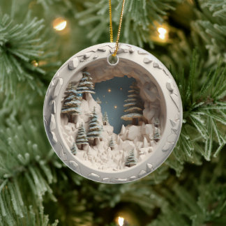Décoration En Céramique Style 3D Arbres d'hiver & Étoiles Noël