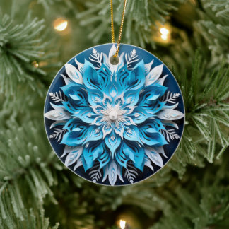 Décoration En Céramique Style 3D Bleu Fleur blanche Noël