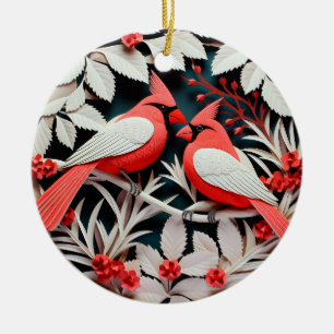 Décoration En Céramique Style 3D Cardinal Bird Pays Noël
