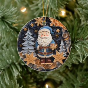Décoration En Céramique Style 3D hiver Gold Père Noël Noël