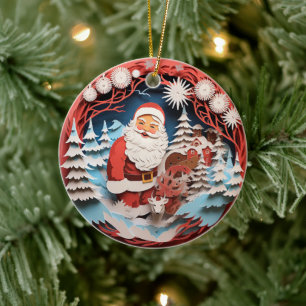 Décoration En Céramique Style 3D Santa Clause Noël
