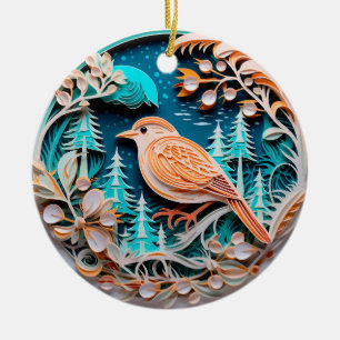 Décoration En Céramique Style 3D Winterl Bird Country Noël