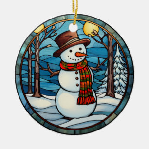 Décoration En Céramique Style de vitrail de Noël bonhomme de neige