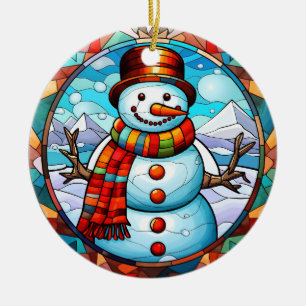 Décoration En Céramique Style de vitrail de Noël bonhomme de neige