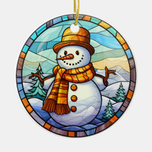 Décoration En Céramique Style de vitrail de Noël bonhomme de neige