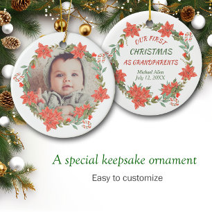 Décoration En Céramique Sucre de canne et Poinsettia Wreath Photo