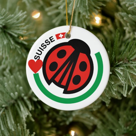 Décoration En Céramique Suisse Lady Bug avec drapeau suisse (Arbre)
