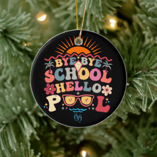 Décoration En Céramique Super Retro Design Bye Bye School Hello Pool Cool
