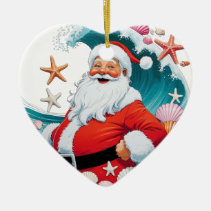 Décoration En Céramique Surf Père Noël Seashell Vague Noël Ornament