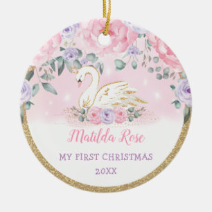 Décoration En Céramique Swan Princess Pink Purple Baby 1er Noël