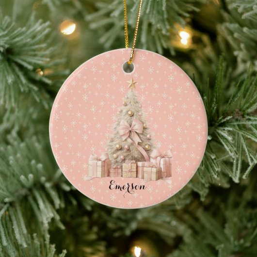 Décoration En Céramique Sweet Pastel Blush Pink Snowflake & Christmas Tree (Arbre)
