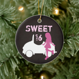 Décoration En Céramique Sweet personnalisé 16 fille et voiture, Noël rose