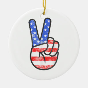 Décoration En Céramique Symbole de paix du drapeau américain T-shirt quatr