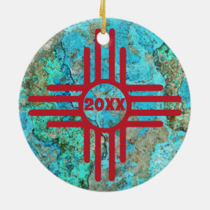 Décoration En Céramique Symbole Zia Turquoise Année Arbre de Noël