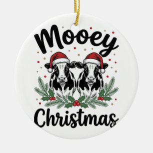 Décoration En Céramique T-shirt avec gravure vintage de vache de Noël Mooe