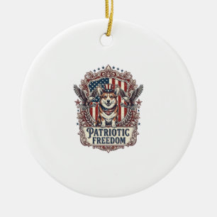 Décoration En Céramique T-shirt graphique vectoriel Corgi patriotique_1