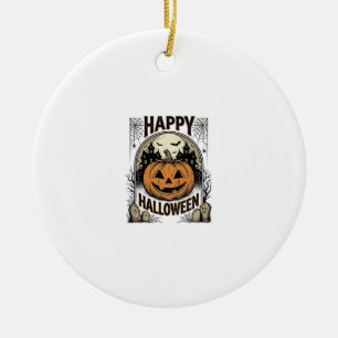 Décoration En Céramique T-shirt Halloween Citrouille Cimetière Vintage Art