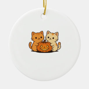 Décoration En Céramique T-shirt mignon de chat d'Halloween � Deux chats Ka