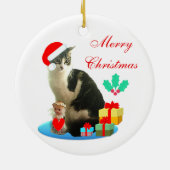 Décoration En Céramique Tabby de Noël chat, petit ange & cadeaux (Dos)