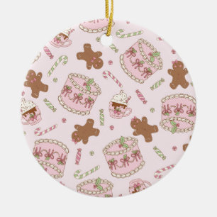 Décoration En Céramique Tablier de Noël rose pastel gâteau et nœud papillo