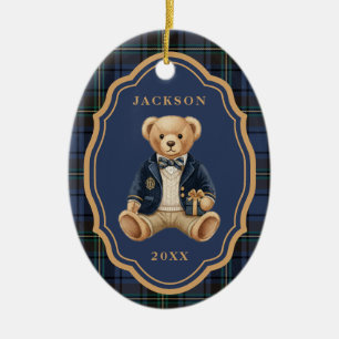 Décoration En Céramique Tartan à carreaux bleus Ours en peluche de Noël