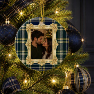 Décoration En Céramique Tartan à carreaux Noël vintage (Bleu)