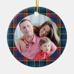 Décoration En Céramique Tartan Écossais Bleu Royal, bandes rouges et autre