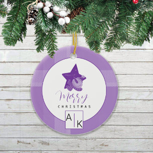 Décoration En Céramique Tartan Monogramme Violet Lilac Élégant