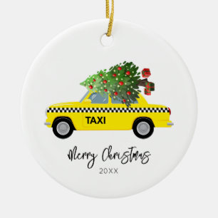 Décoration En Céramique Taxi Cabine Joyeux Arbre de Noël Année Garder Nom