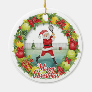 Décoration En Céramique Tennis Noël avec balle de tennis et Père Noël