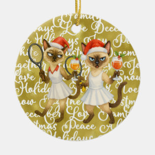 Décoration En Céramique Tennis Noël thématique pour joueur qui aime chat