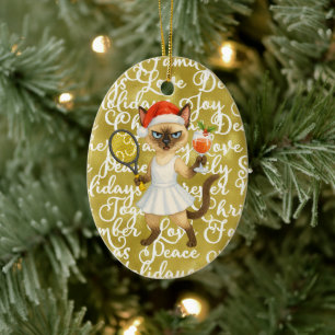 Décoration En Céramique Tennis Noël thématisé pour joueur qui aime chat