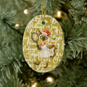 Décoration En Céramique Tennis Noël thématisé pour joueur qui aime chat
