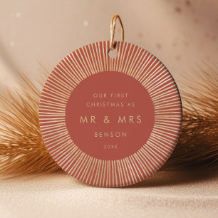 Décoration En Céramique Terracotta Gold Sunburst Art Déco Premier Noël