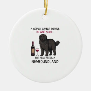 Décoration En Céramique Terre-Neuve et le vin Drôle chien