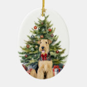 Décoration En Céramique Terrier Airedale au nœud rouge Noël (Devant)