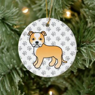 Décoration En Céramique Terrier Bull Staffordshire Fauve Et Blanc Chien