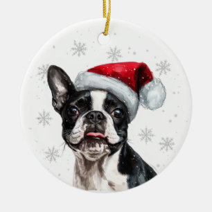 Décoration En Céramique Terrier de Boston Chien Noël Personnalisé