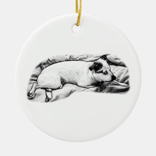 Décoration En Céramique Terrier de famille avec des points étoilés