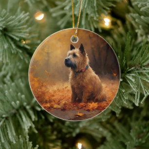 Décoration En Céramique Terrier de la baie de Chesapeake en Feuilles d'Aut