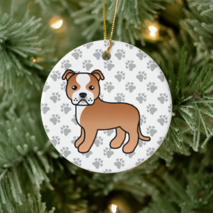 Décoration En Céramique Terrier Staffordshire Bull Terrier rouge et blanc