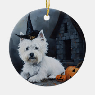 Décoration En Céramique Terrier West Highland Blanc Citrouille Halloween