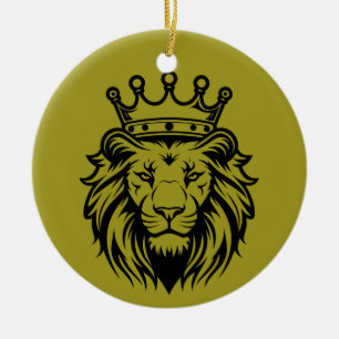 Décoration En Céramique Tête de lion avec silhouette de couronne - Noir 1