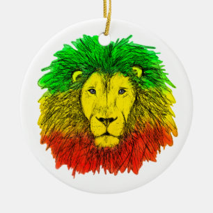 Décoration En Céramique Tête de lion Rasta rouge jaune vert dessin Jamaïqu