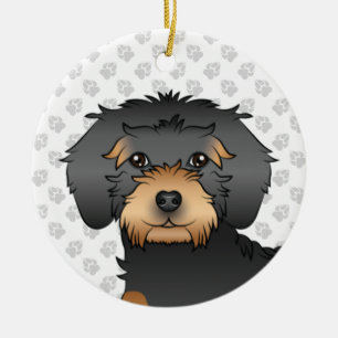 Décoration En Céramique Tête de mini Goldendoodle noir et feu dessin animé