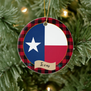 Décoration En Céramique Texas, Red buffalo plaid & Texas Flag, États-Unis