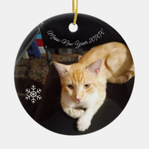 Décoration En Céramique Texte de photo de chat, Personnaliser, Bonne année